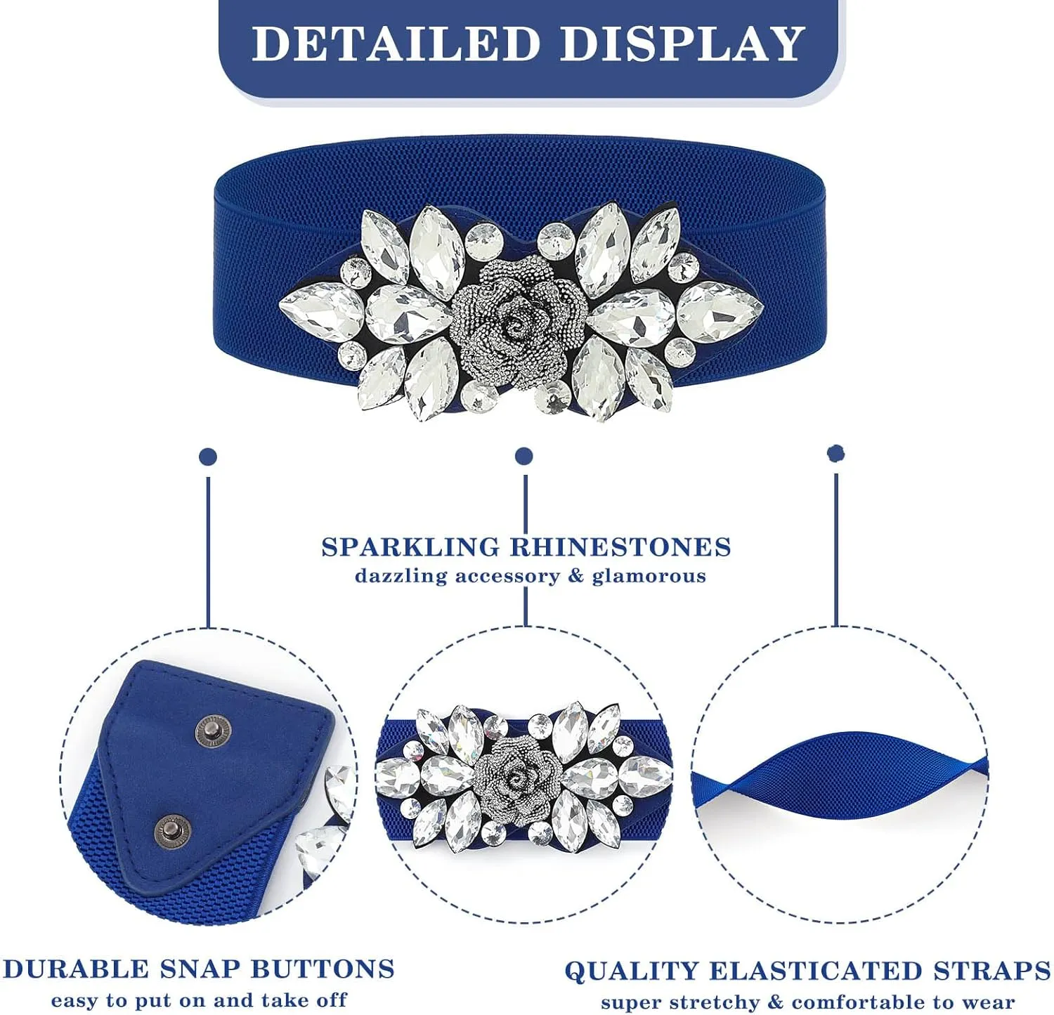 Rhinestone Stretch Belt Black Wide Formal Belt Women Red Belts Elastic Dressy Waist Accessories