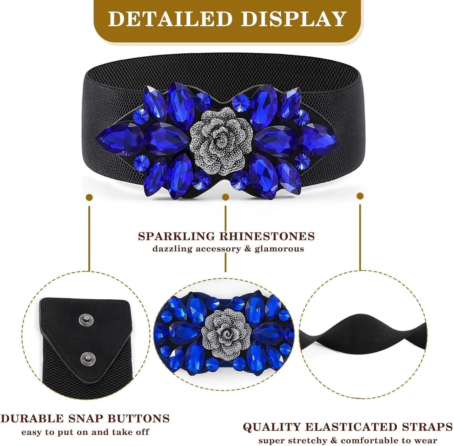 Rhinestone Stretch Belt Black Wide Formal Belt Women Red Belts Elastic Dressy Waist Accessories