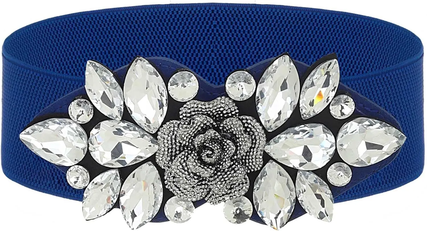 Rhinestone Stretch Belt Black Wide Formal Belt Women Red Belts Elastic Dressy Waist Accessories