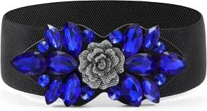 Rhinestone Stretch Belt Black Wide Formal Belt Women Red Belts Elastic Dressy Waist Accessories