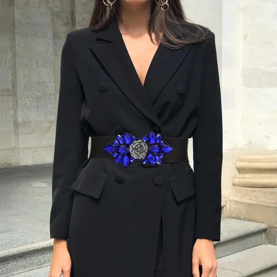 Rhinestone Stretch Belt Black Wide Formal Belt Women Red Belts Elastic Dressy Waist Accessories