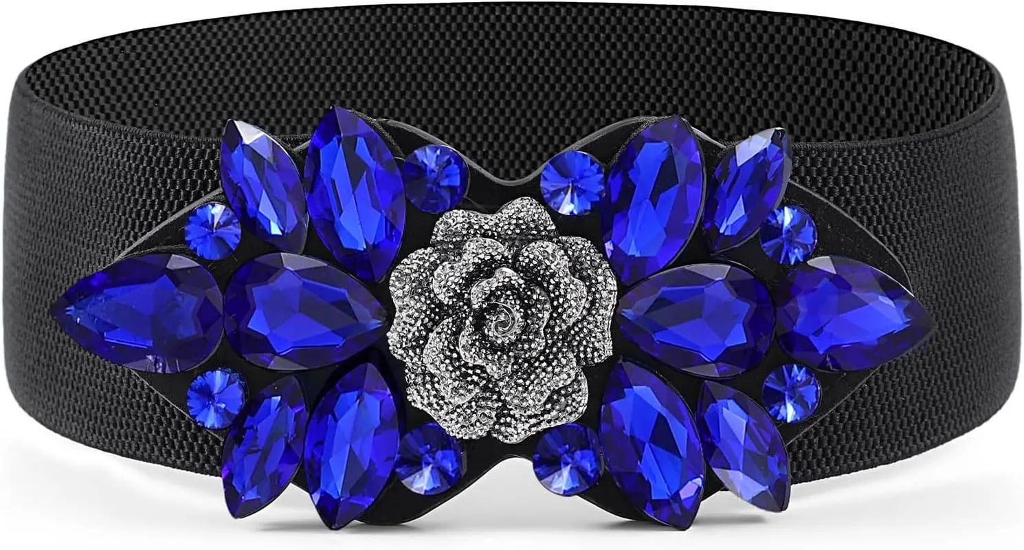 Rhinestone Stretch Belt Black Wide Formal Belt Women Red Belts Elastic Dressy Waist Accessories
