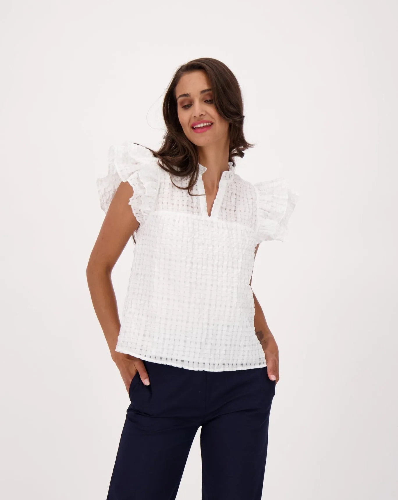 Ruffle Sleeve Baby Doll Blouse