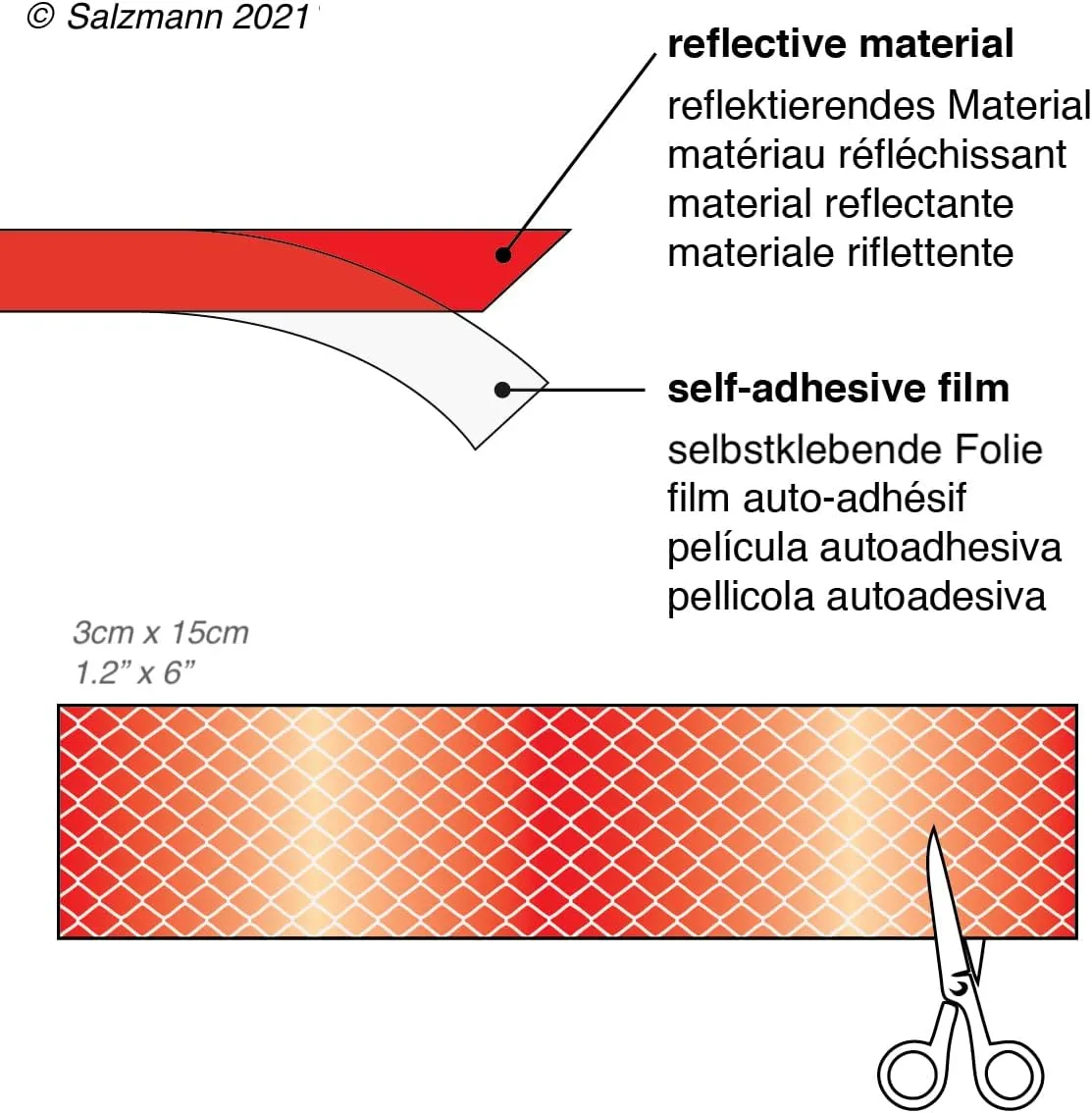 Salzmann Diamond Grade Reflective Sticker, 3M Material, Waterproof, All-Weather, Red, Pack of 4