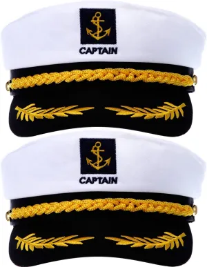 SATINIOR 2 Pieces Yacht Captain Hat Navy Sailor Ship Cap Boat Captain Hat for Adult Kids Halloween Costume Accessories