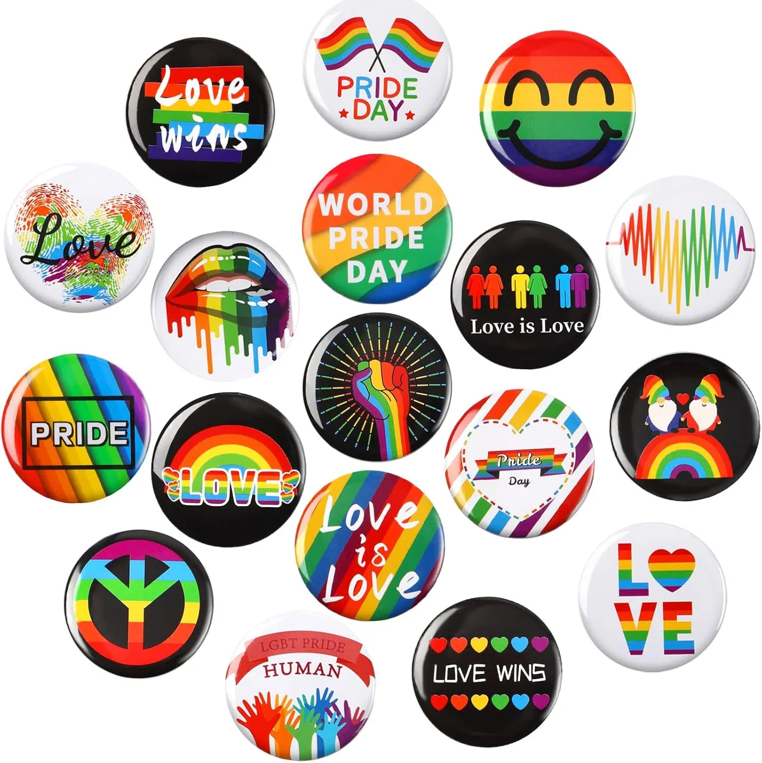 SEPGLITTER Pride Rainbow LGBTQ Buttons - 54pcs Bulk Badges for Parades, Month Celebrations, Gay LGBT Party Favors, Supplies, Decorations, and Accessories