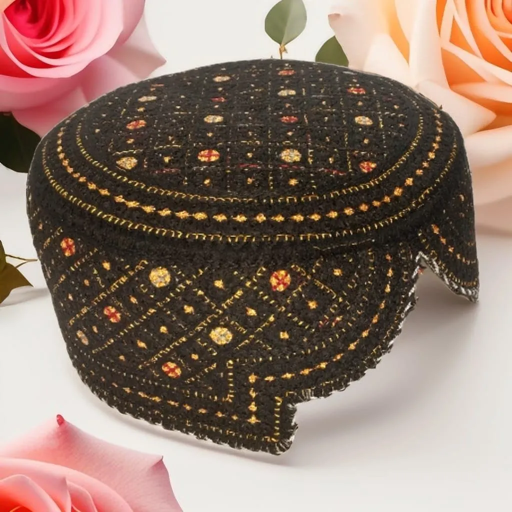 Sindhi Topi Kufi Traditional Handmade Cap with Embroidered Front Cut Unisex, Ramadan, Eid Gift for Muslims Made in Pakistan