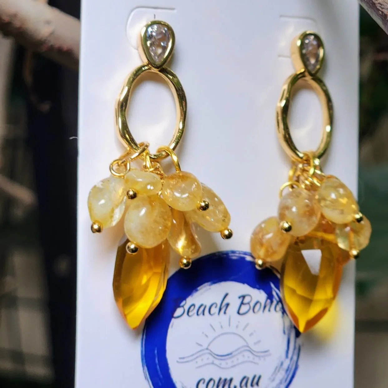 SUN DROPS - CITRINE POLISHED STONE & CITRINE BEADED STUD EARRINGS