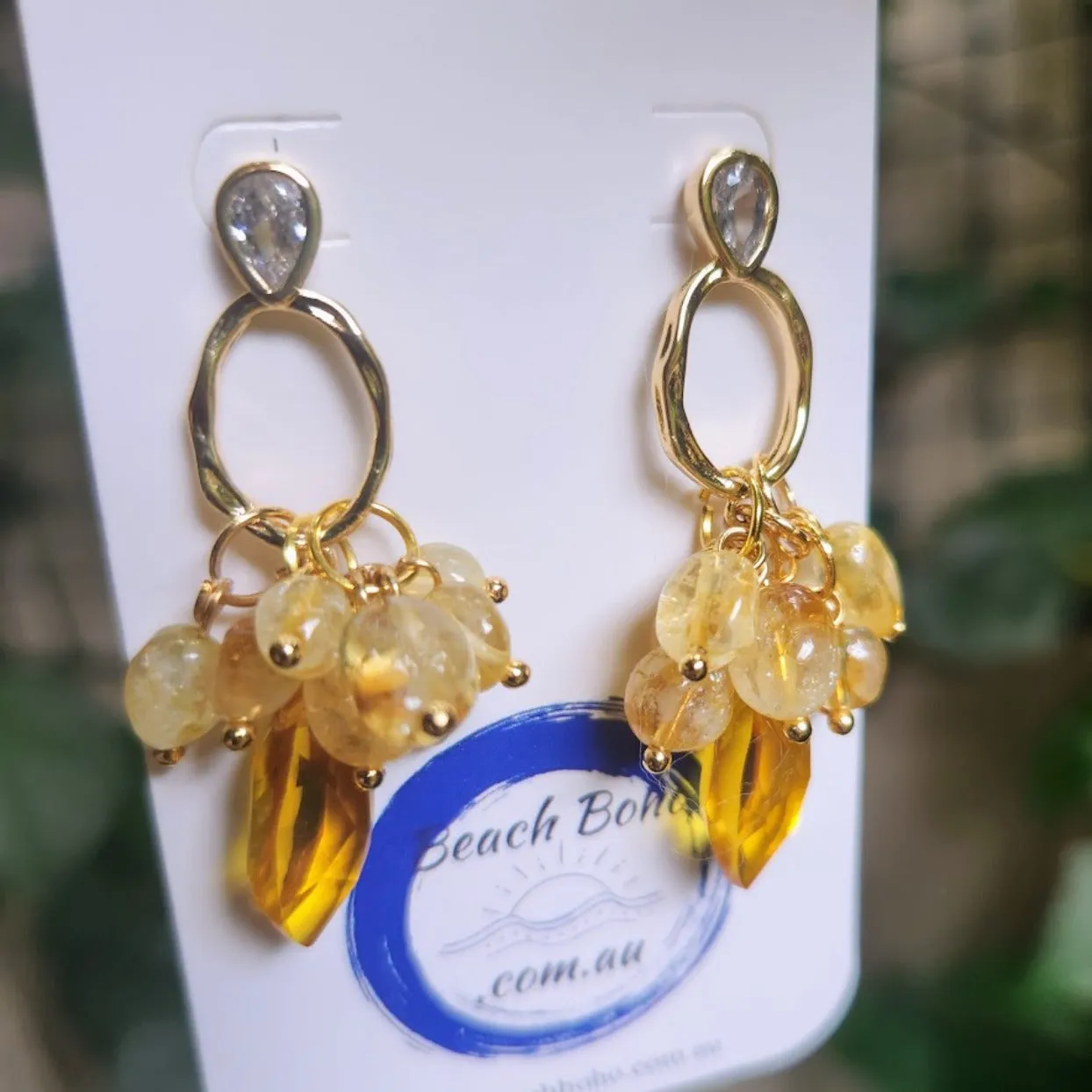 SUN DROPS - CITRINE POLISHED STONE & CITRINE BEADED STUD EARRINGS