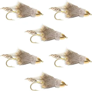 The Fly Fishing Place Cone Head Muddler Minnow Fly Fishing Flies - Classic Bass and Trout Streamers - Set of 6 Flies Hook Size 8