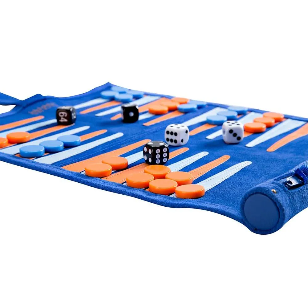 Travel Backgammon Set - Royal Racing Blue Roll up Design