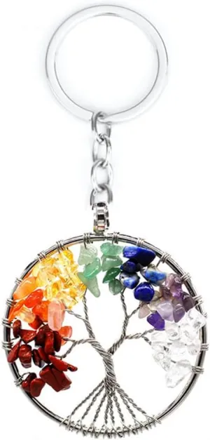 Tree of Life Keychain Natural Crystal Stone Handmade DIY Keychain Charm Pendant Necklace, 1.97 x 1.97in