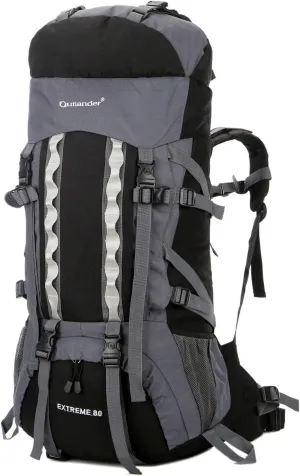UNISTRENGH 80L Internal Frame Backpacks Outdoor Nylon Hiking Backpack Water-resistant Trekking Bag with Rain Cover for Camping Mountaineering Traveling (Black)