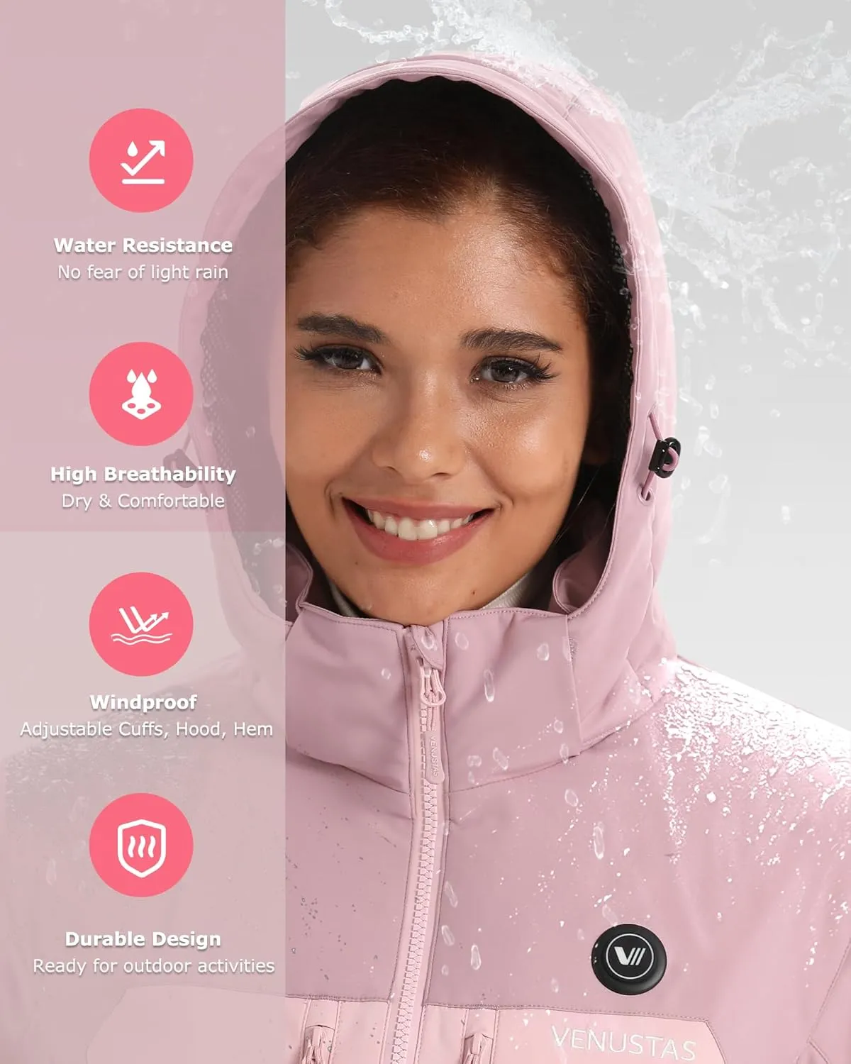 Venustas Lightweight Women's Heated Jacket with 12V Battery, Versatile Softshell Coat, Heated Clothing for Hiking Skiing