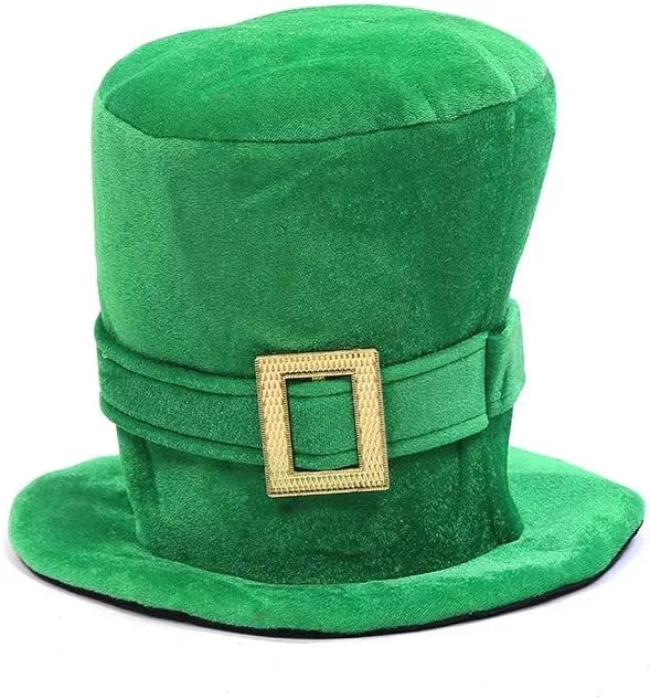 Wittocs St. Patrick's Green Velvet Top Hat with Shamrock, Party Favor, and Tree Topper Accessory