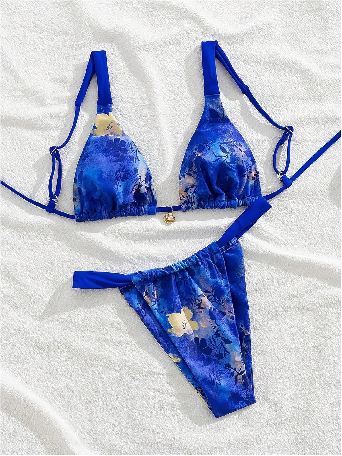 Women's 2 Piece Floral Tropical Print Bikini Set Boho Triangle Bathing Suit Tie Backless Swimsuit Sets