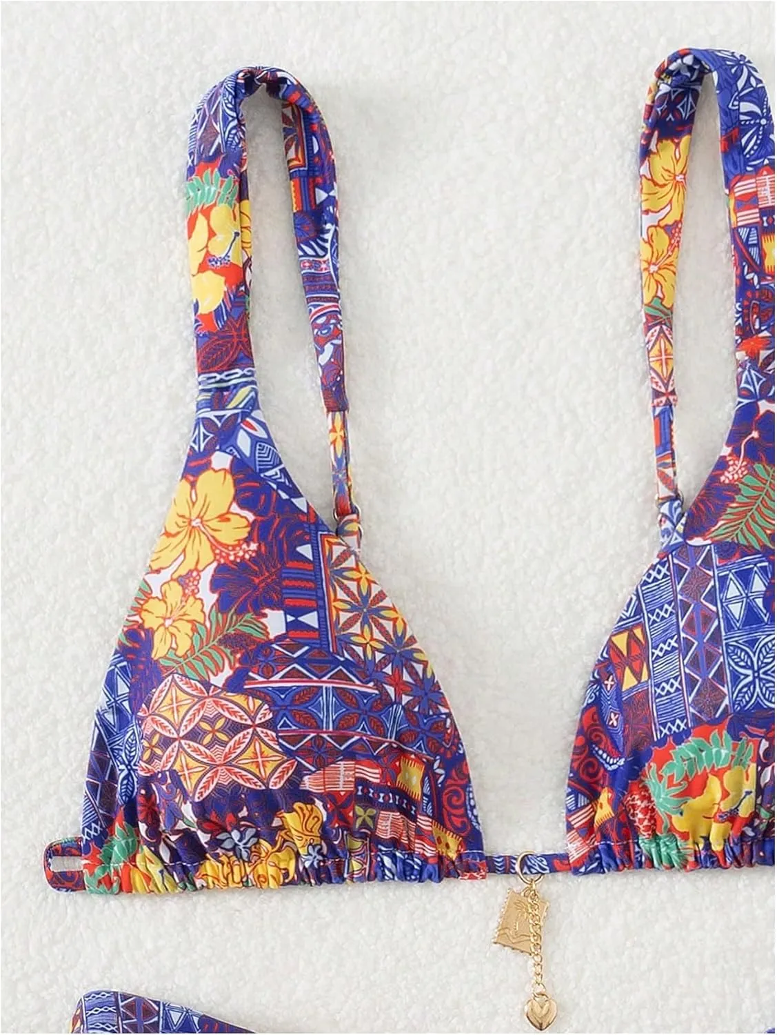 Women's 2 Piece Floral Tropical Print Bikini Set Boho Triangle Bathing Suit Tie Backless Swimsuit Sets