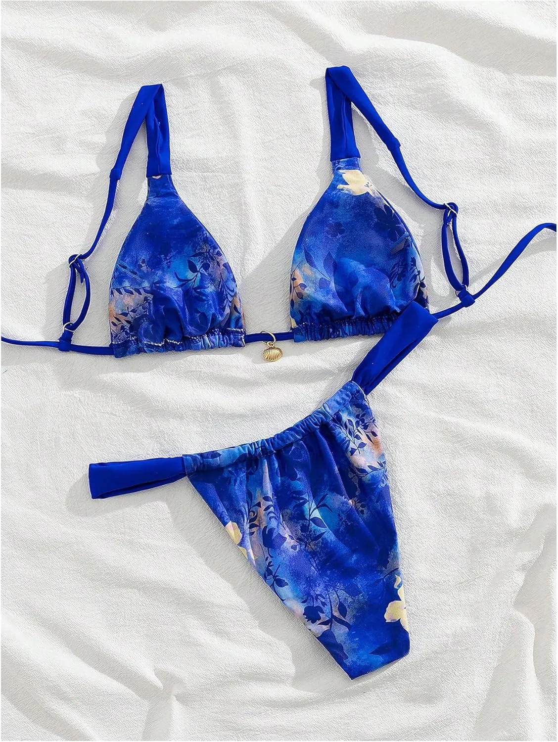 Women's 2 Piece Floral Tropical Print Bikini Set Boho Triangle Bathing Suit Tie Backless Swimsuit Sets