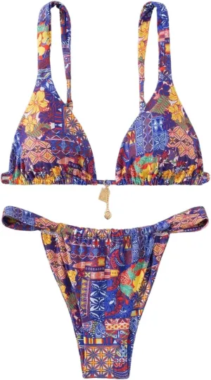 Women's 2 Piece Floral Tropical Print Bikini Set Boho Triangle Bathing Suit Tie Backless Swimsuit Sets