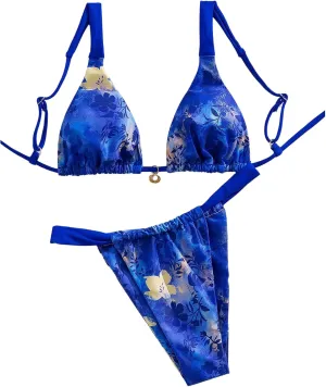 Women's 2 Piece Floral Tropical Print Bikini Set Boho Triangle Bathing Suit Tie Backless Swimsuit Sets