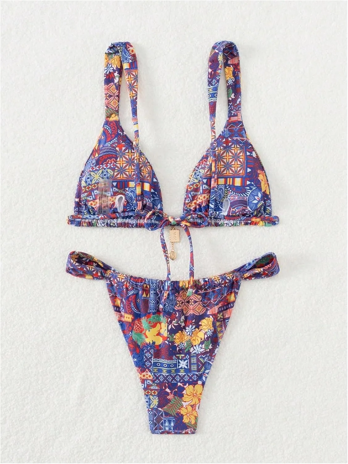 Women's 2 Piece Floral Tropical Print Bikini Set Boho Triangle Bathing Suit Tie Backless Swimsuit Sets