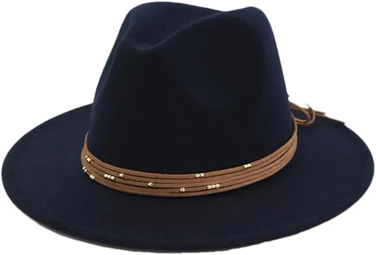 Women's Vintage Wide Brim Jazz Fedora Hats Wide Brim Fedora Hat Panama Cap Party Wedding Church Caps Navy 56to58cm