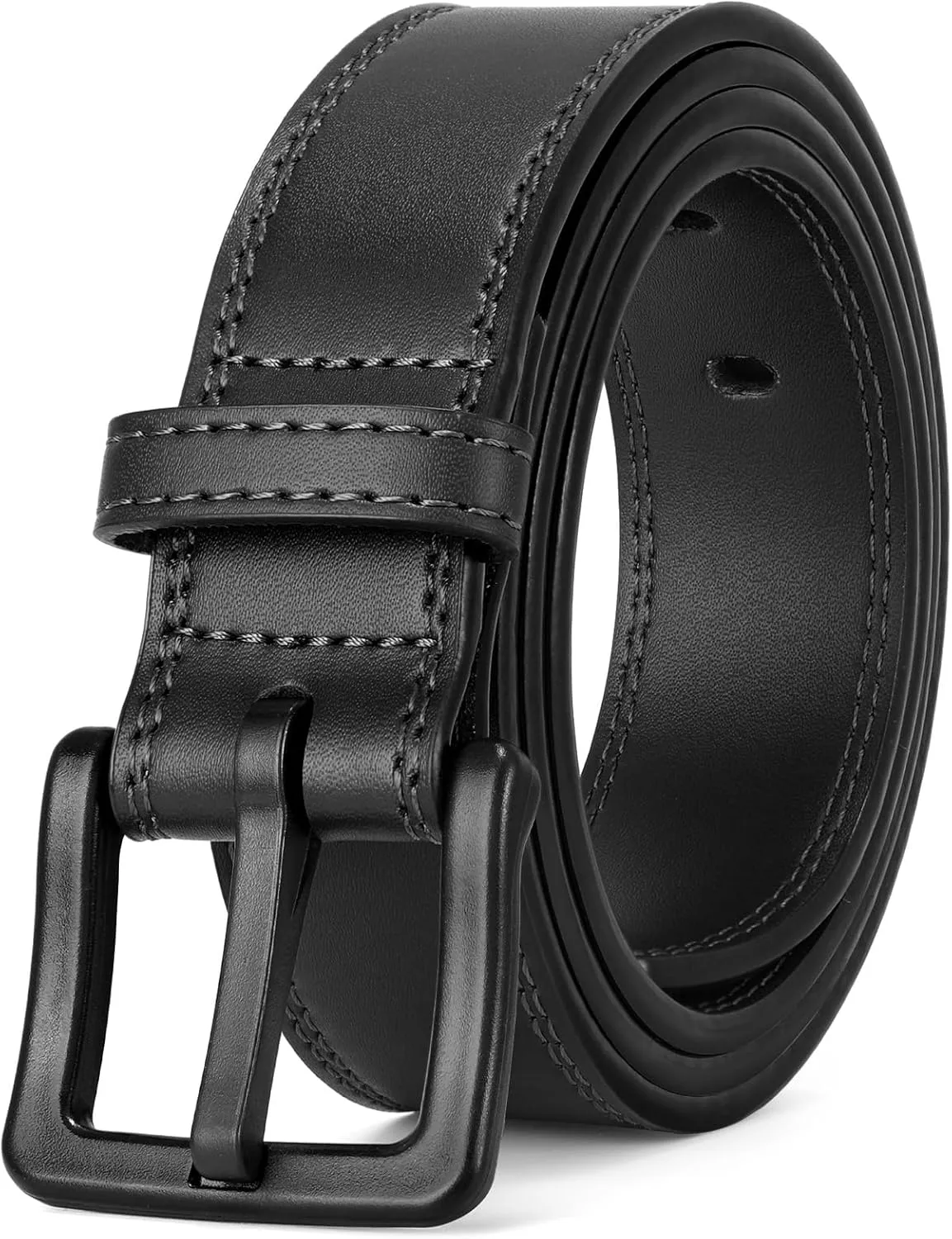 XZQTIVE Mens Metal Free Belt Hypoallergenic Leather Belts For Jeans Dress Nickle Free TSA Belt With Black Buckle