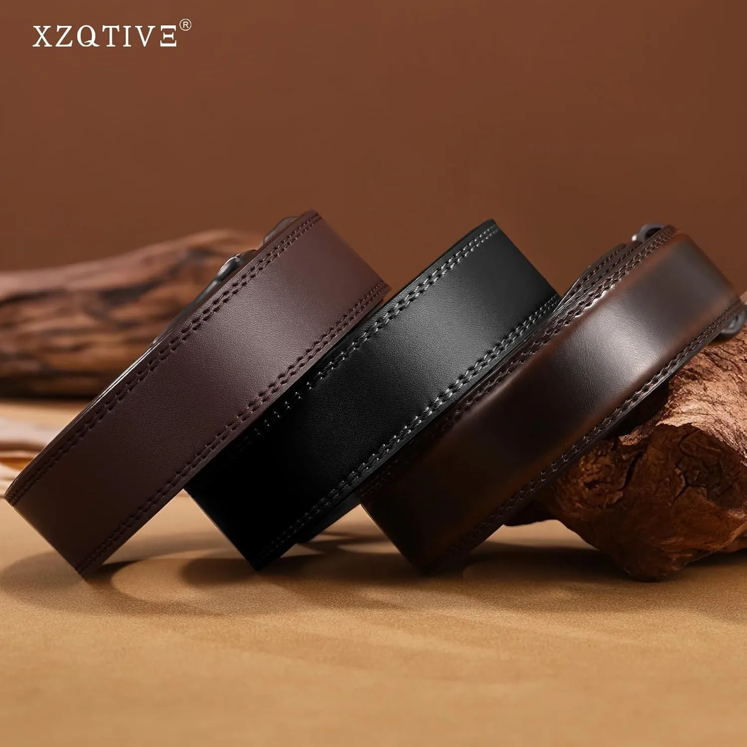XZQTIVE Mens Metal Free Belt Hypoallergenic Leather Belts For Jeans Dress Nickle Free TSA Belt With Black Buckle