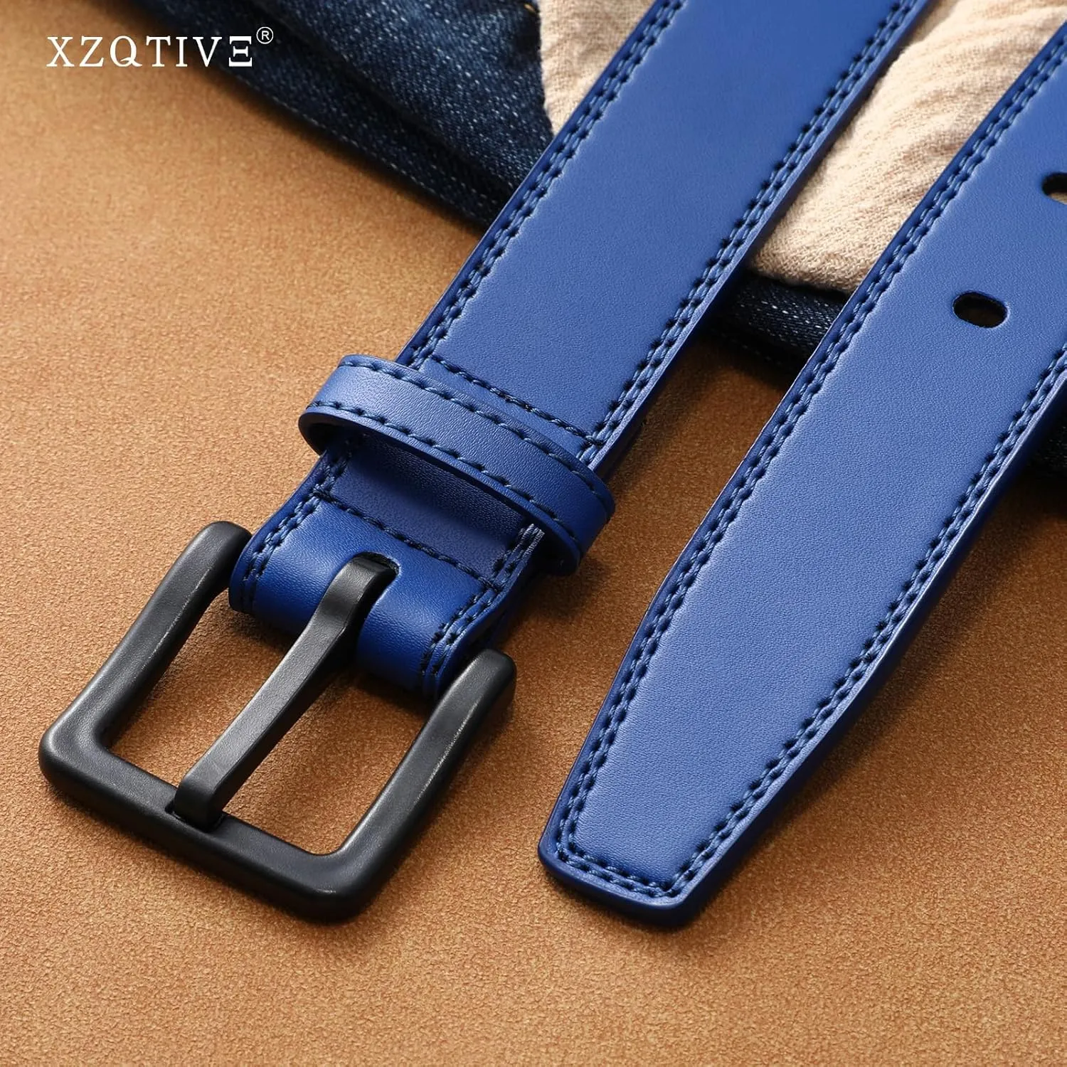 XZQTIVE Mens Metal Free Belt Hypoallergenic Leather Belts For Jeans Dress Nickle Free TSA Belt With Black Buckle