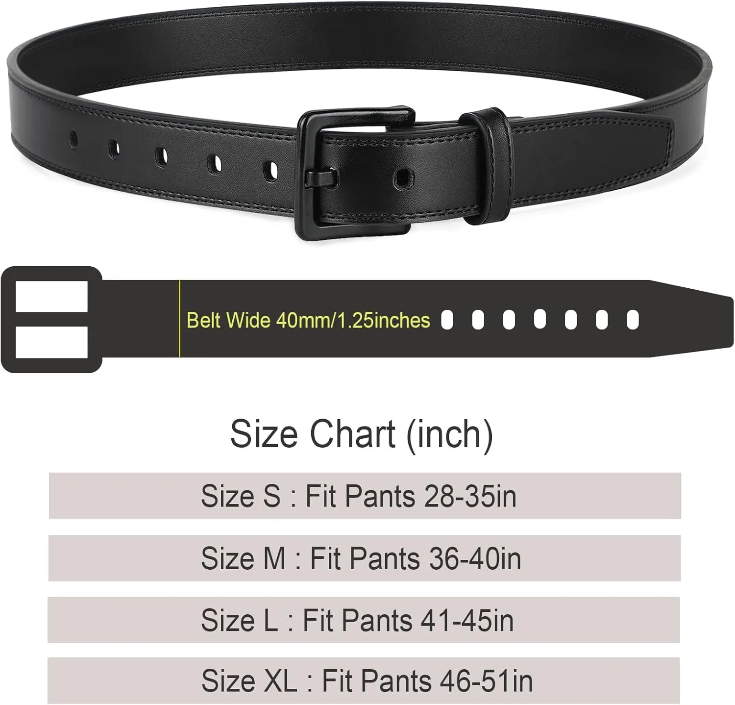XZQTIVE Mens Metal Free Belt Hypoallergenic Leather Belts For Jeans Dress Nickle Free TSA Belt With Black Buckle