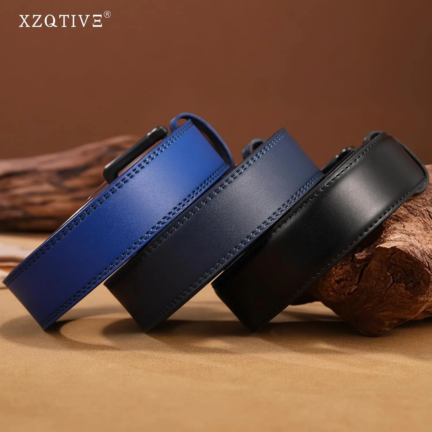 XZQTIVE Mens Metal Free Belt Hypoallergenic Leather Belts For Jeans Dress Nickle Free TSA Belt With Black Buckle