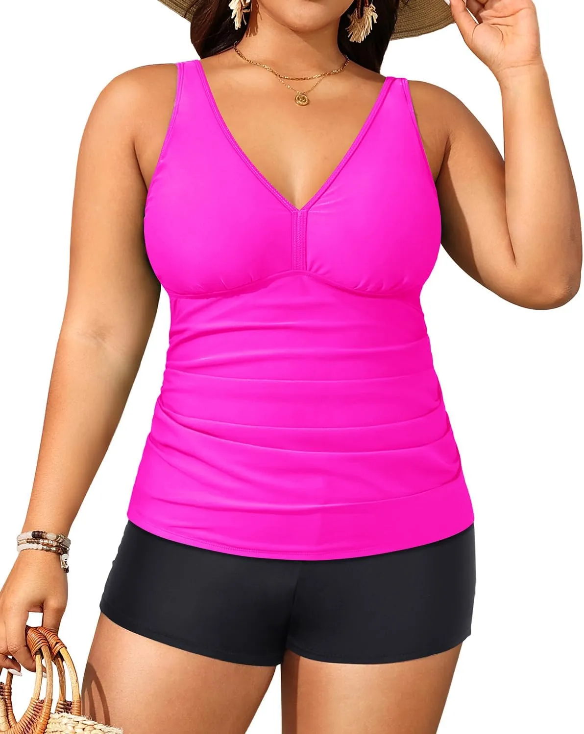 Yonique Womens Plus Size Swimsuits with Shorts Tummy Control Tankini Two Piece Bathing Suits Athletic Swimwear