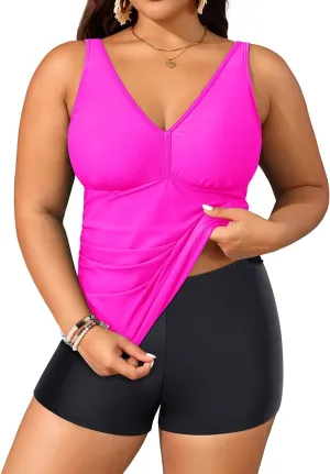 Yonique Womens Plus Size Swimsuits with Shorts Tummy Control Tankini Two Piece Bathing Suits Athletic Swimwear